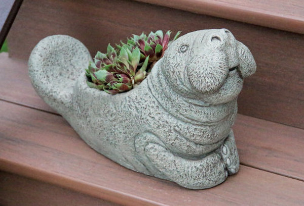 Manatee Garden Planter Sculpture Sea Cow Decorative Pot Urn Vase